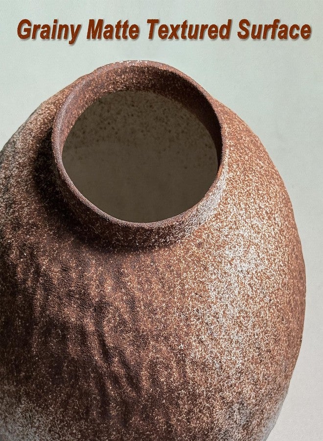 GeLive Round Hammered Finish Rustic Pottery Vase, Handmade Ceramic Flower Vase for Home Decor, Farmhouse Centerpiece Moon Jar Vase (Brown, 7inch) - Image 4
